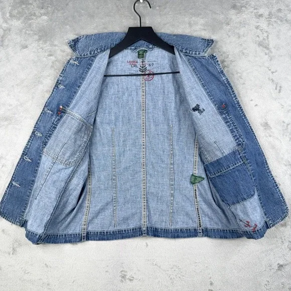 Lauren Ralph Lauren LRL Denim Chore Jacket Womens S Pockets Embellished Buttons - Picture 4 of 16
